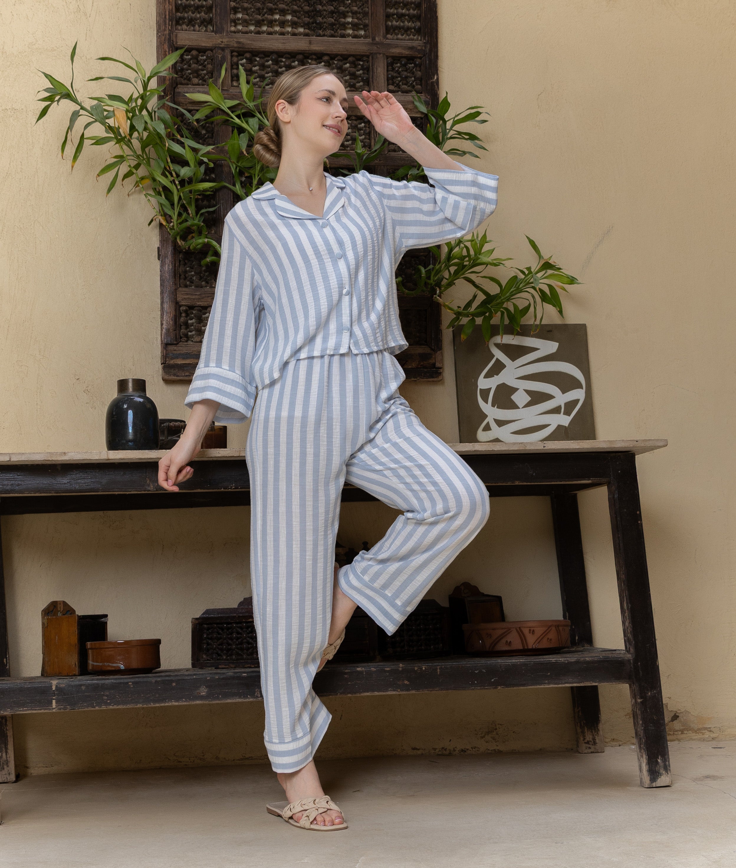 Striped Classic Pajama Set — Linen Look