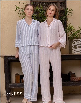 Striped Classic Pajama Set — Linen Look