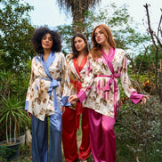 Floral Satin Robe and Pants Set — Dark Blue, Dark Purple & Dark Simon