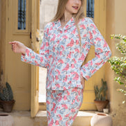 Flamingo Print Cotton Pajama Set — White & Rose