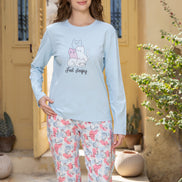 Long-Sleeve Top & Floral Pants Pajama Set — Baby Blue