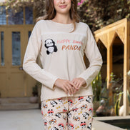 Panda Print Long-Sleeve Pajama Set — Beige