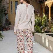Panda Print Long-Sleeve Pajama Set — Beige