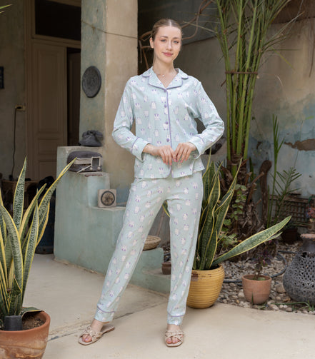 Printed Classic Pajama Set — Mint