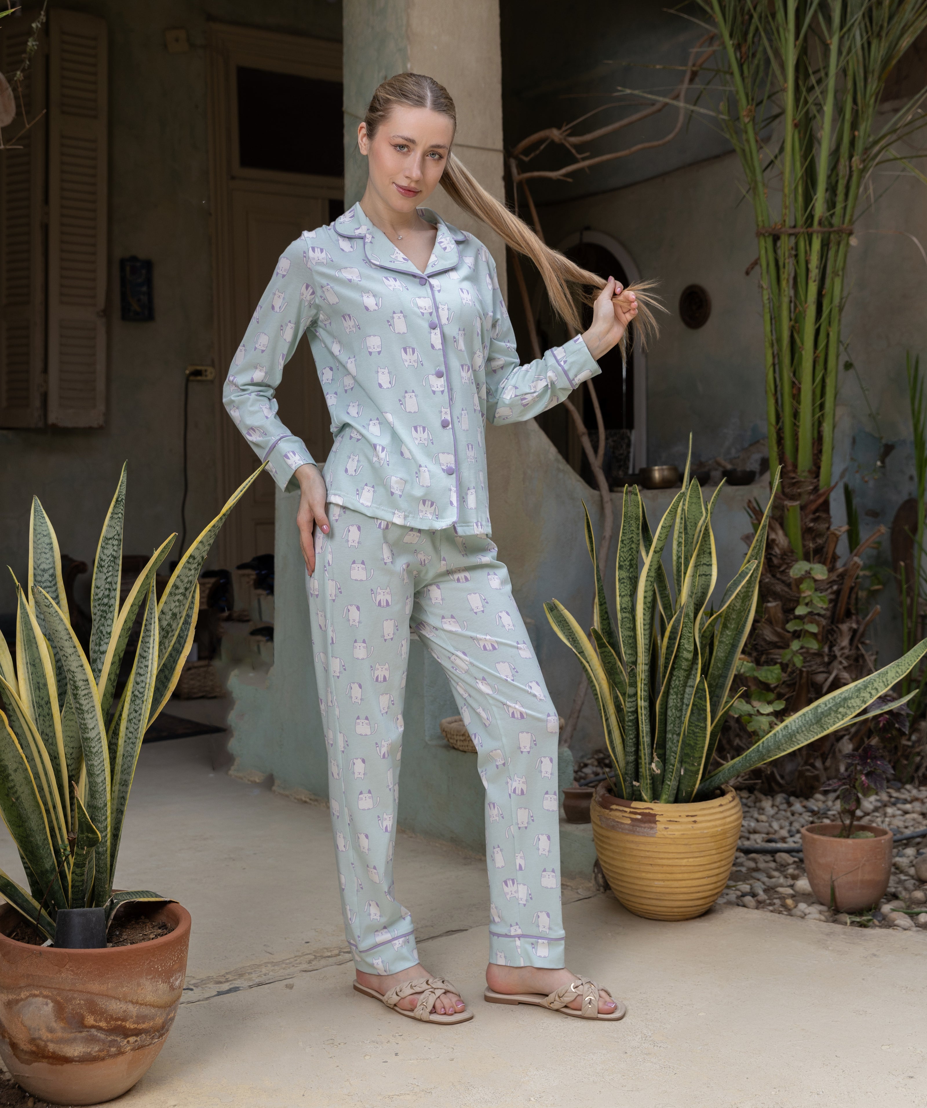 Printed Classic Pajama Set — Mint