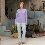 Henley Top & Printed Pants Pajama Set — Purple