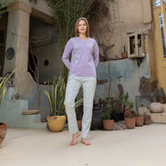 Henley Top & Printed Pants Pajama Set — Purple