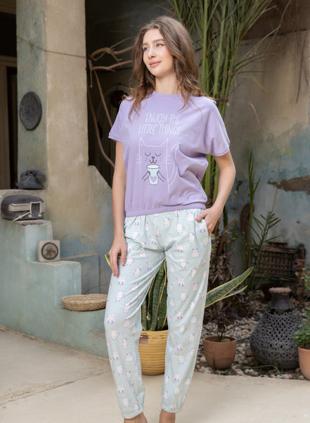 Graphic Tee & Jogger Pants Set — Purple & Grey