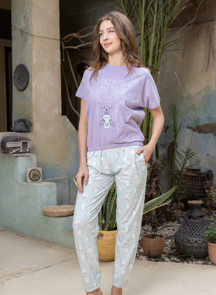 Graphic Tee & Jogger Pants Set — Purple & Grey