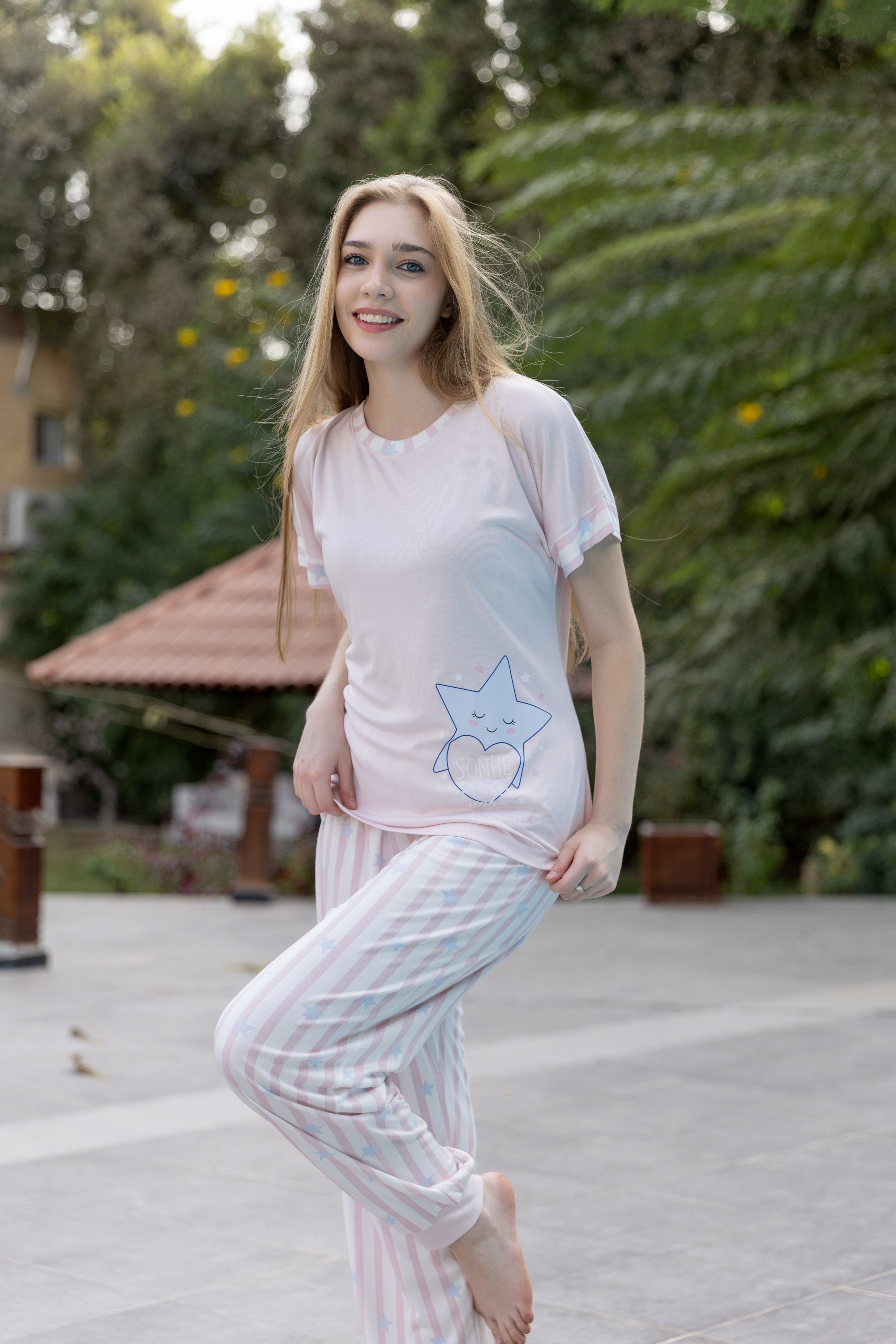 Pajama Set with Star Graphic — Rose & B.Blue