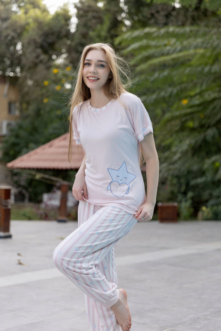 Pajama Set with Star Graphic — Rose & B.Blue