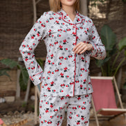 Minnie Mouse Print Cotton Pajama Set — Grey, Red & Black