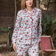 Minnie Mouse Print Cotton Pajama Set — Grey, Red & Black