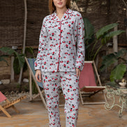 Minnie Mouse Print Cotton Pajama Set — Grey, Red & Black