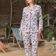 Minnie Mouse Print Cotton Pajama Set — Grey, Red & Black