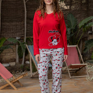 Minnie Mouse Cotton Pajama Set — Red & Grey