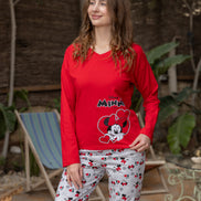 Minnie Mouse Cotton Pajama Set — Red & Grey