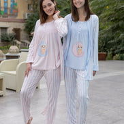 3-Piece Maternity Pajama Set — B.Blue & Rose