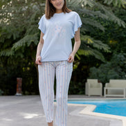 Ruffled Top & Striped Pants Pajama Set — B.Blue & Rose