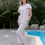 Ruffled Top & Striped Pants Pajama Set — B.Blue & Rose