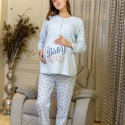 Maternity Pajama Set with 'Baby' Print — Blue & Rose