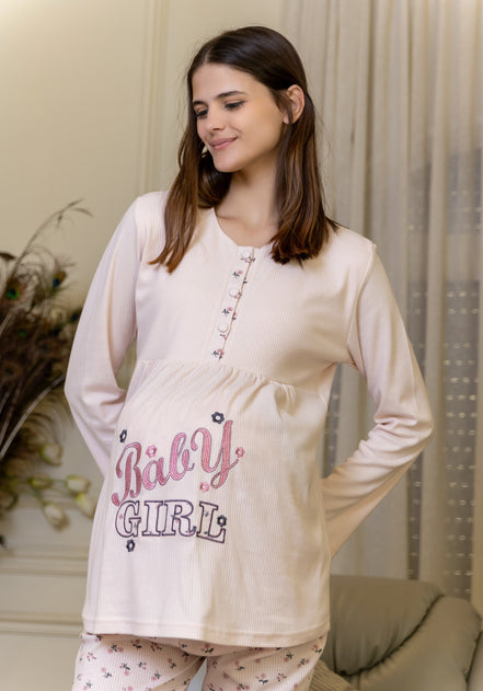Maternity Pajama Set with 'Baby' Print — Blue & Rose