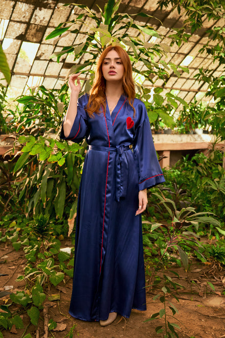 Satin Robe — Dark Blue & Red
