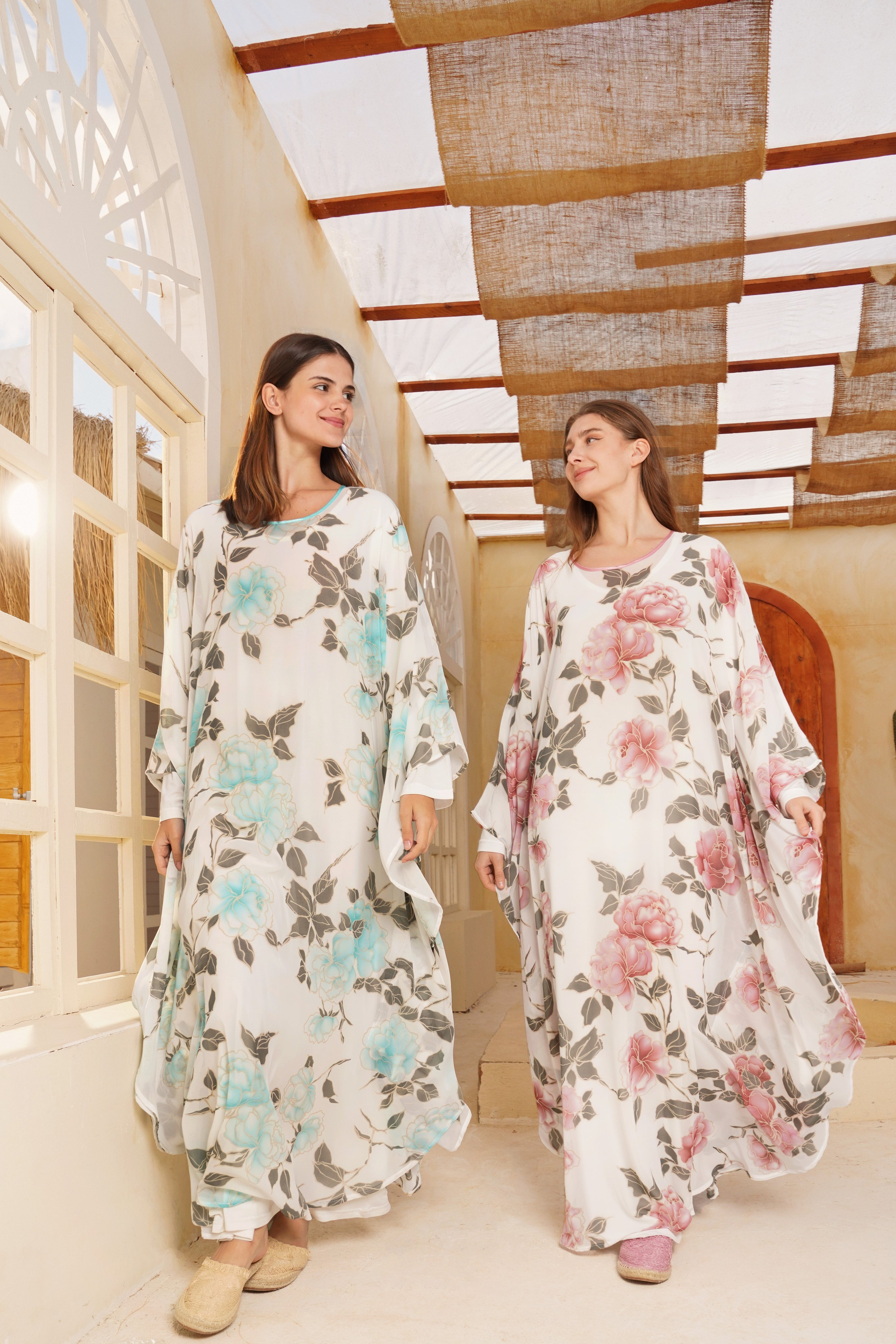 Floral Kaftan Dress — B.Blue, Pink, Rose & Turquoise