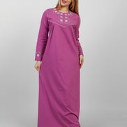Embroidered Floral Long Nightgown — Magenta