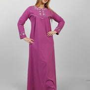 Embroidered Floral Long Nightgown — Magenta