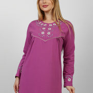 Embroidered Floral Long Nightgown — Magenta