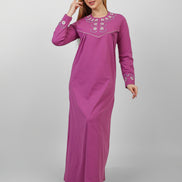 Embroidered Floral Long Nightgown — Magenta