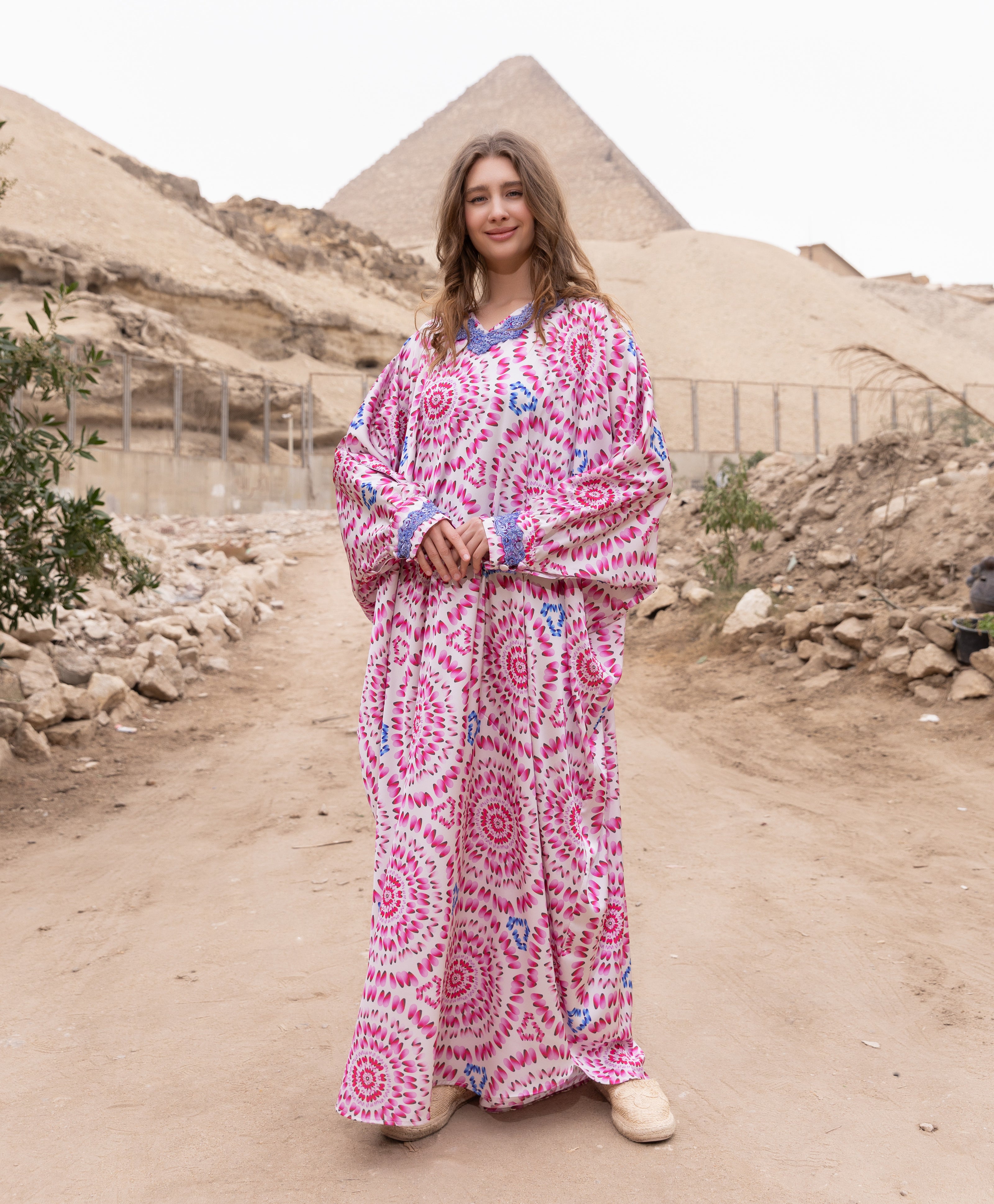 Embellished Satin Kaftan — Rose Medallion