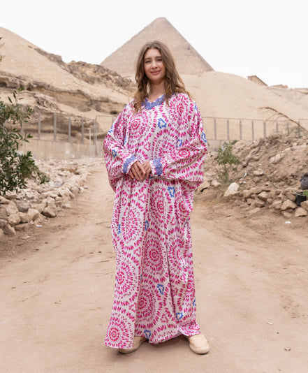 Embellished Satin Kaftan — Rose Medallion