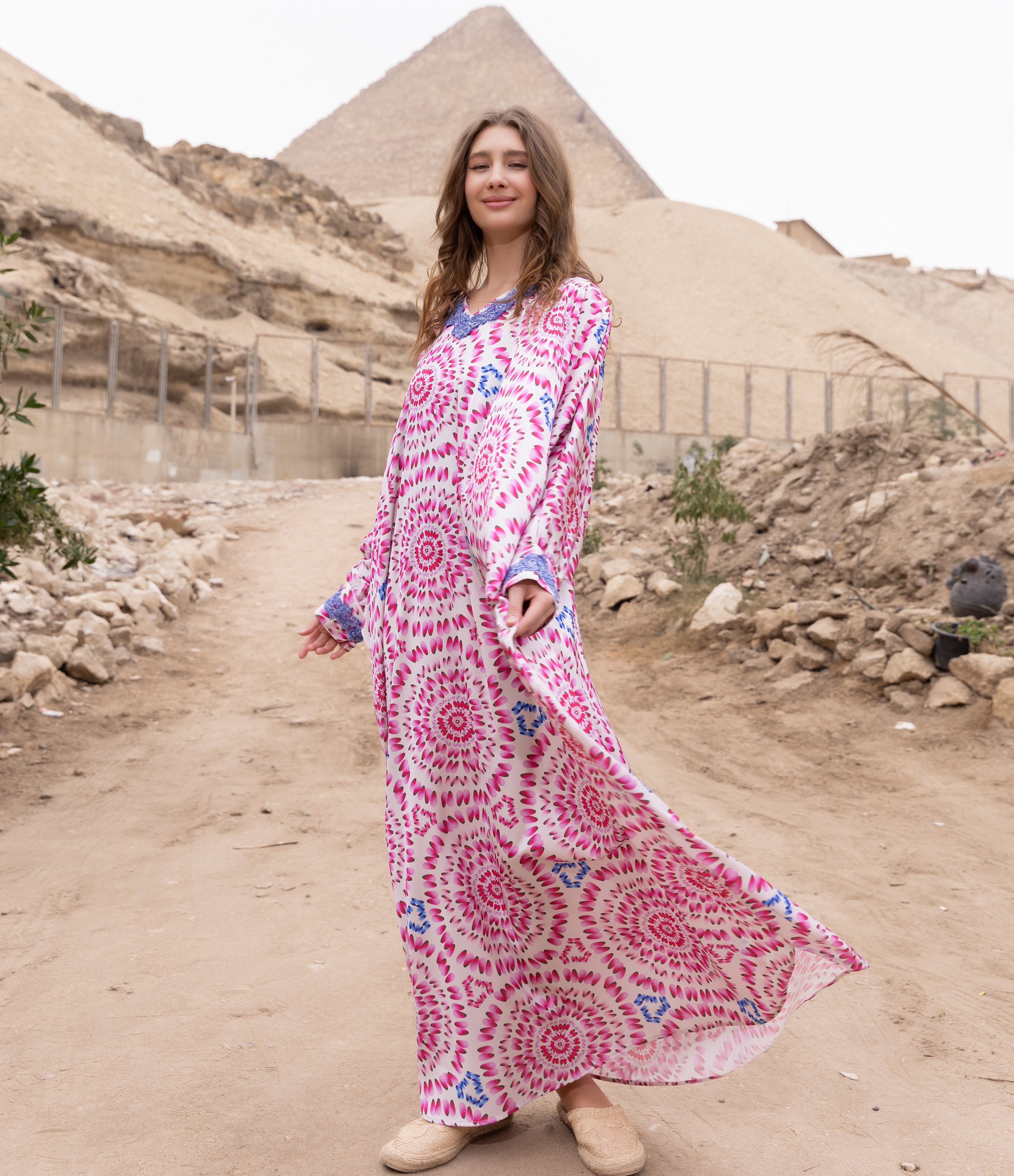 Embellished Satin Kaftan — Rose Medallion