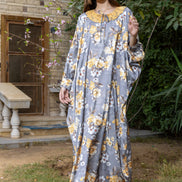 Satin Floral Kaftan — Floral Grey & Yellow