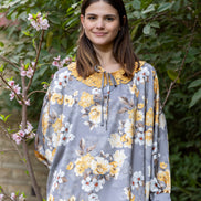 Satin Floral Kaftan — Floral Grey & Yellow