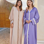 Satin Kaftan — Beige & Lavender