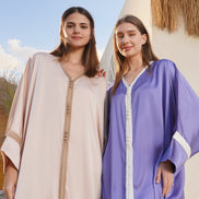 Satin Kaftan — Beige & Lavender
