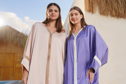 Satin Kaftan — Beige & Lavender