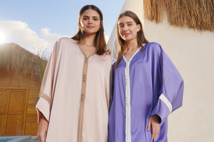 Satin Kaftan — Beige & Lavender