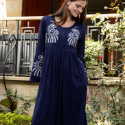 Embroidered Maxi Dress — Navy