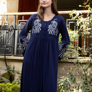 Embroidered Maxi Dress — Navy