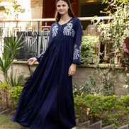 Embroidered Maxi Dress — Navy