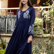 Embroidered Maxi Dress — Navy