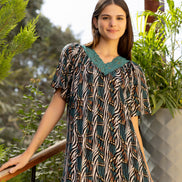 Homewear Dress — Dark Green, Black & Abstract Pattern