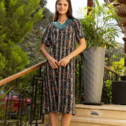 Homewear Dress — Dark Green, Black & Abstract Pattern