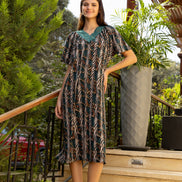Homewear Dress — Dark Green, Black & Abstract Pattern