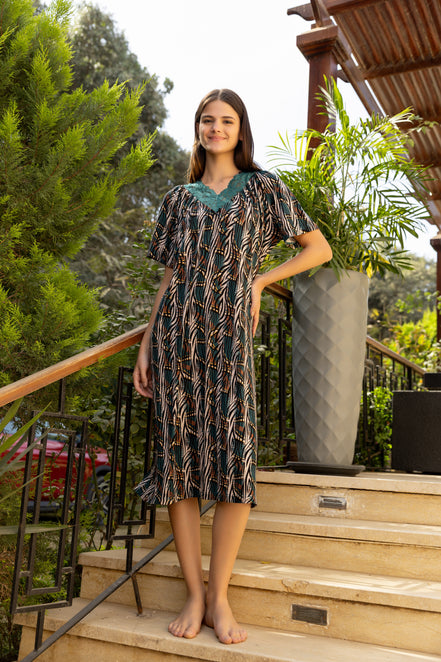 Homewear Dress — Dark Green, Black & Abstract Pattern