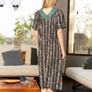 Homewear Dress — Dark Green, Black & Abstract Pattern